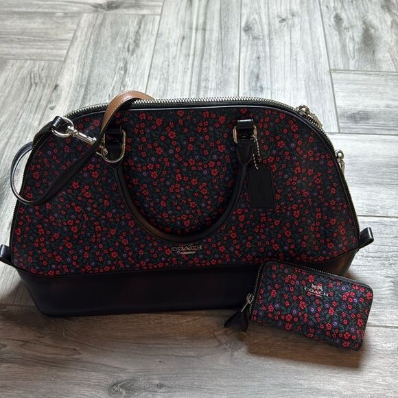 Coach Floral Sierra Ranch Satchel Crossbody & Matching Double Zip Card Case - Picture 1 of 16